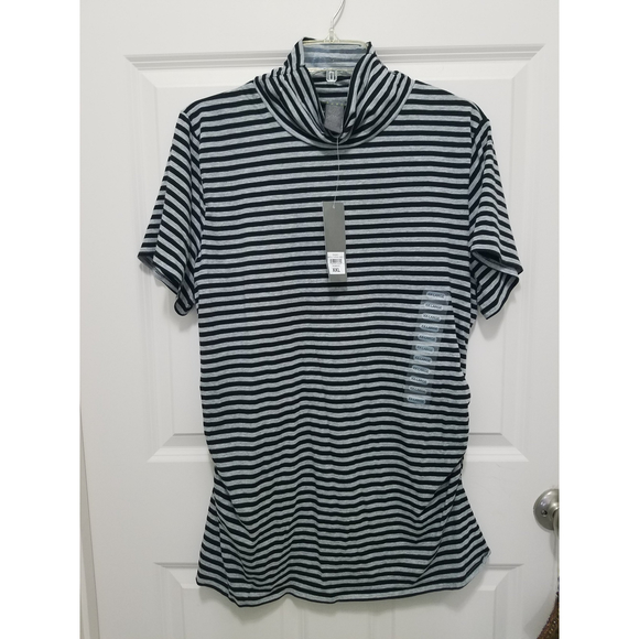 Kenneth Cole Reaction XXL Women's Turtleneck Black/Gray Stripes Short Sleeve Top - Picture 3 of 10